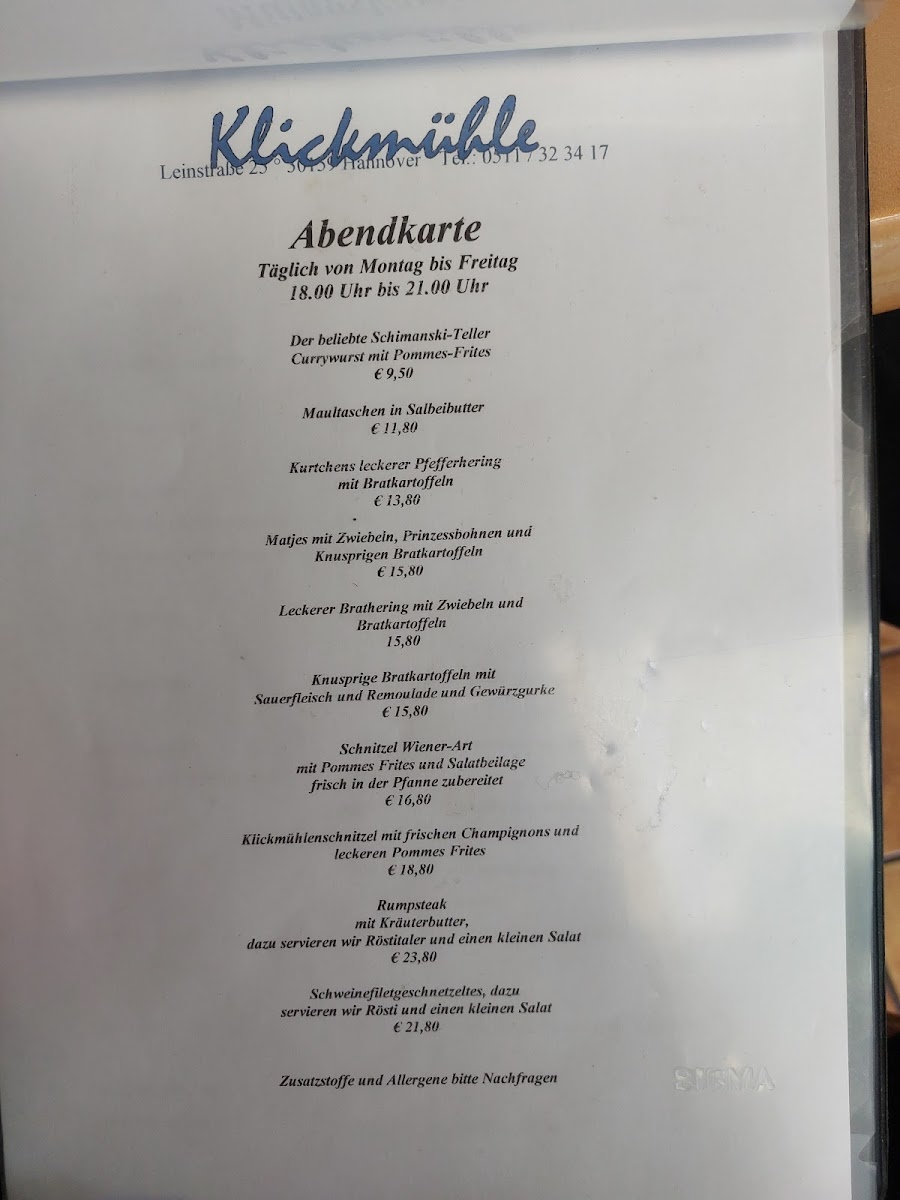 Menu Klickmuhle 2.0-2